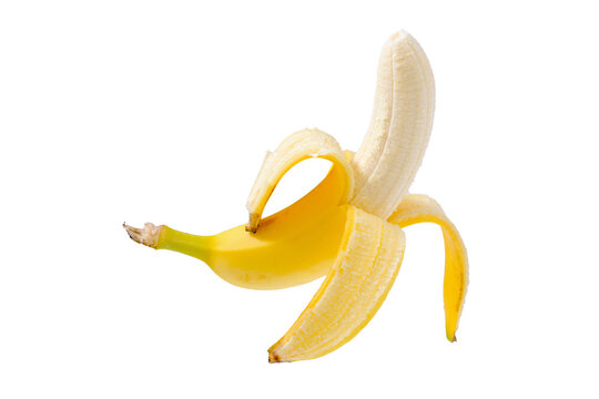 Fresh yellow peeled banana ready to eat isolated on transparent background