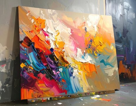 An abstract explosion of vibrant colors and textures rendered with thick impasto brushstrokes.