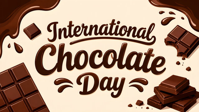 Decorative poster design for International Chocolate Day with melting chocolate background and text.