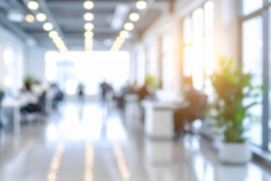 Blurred empty open space office. Abstract light bokeh at office interior background
