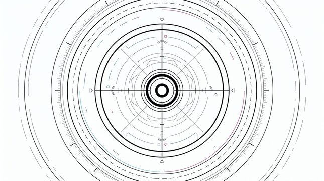 Concentric geometric crosshair target icon, abstract circular technical design element