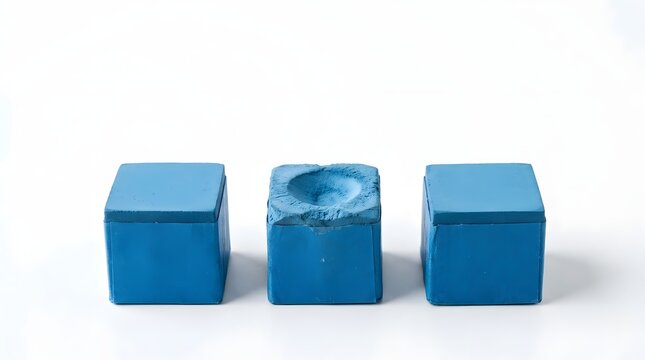 Three blue cubes arranged on white background