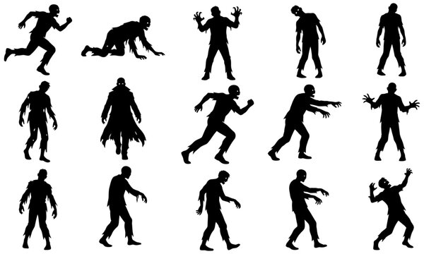 Zombie characters running and attacking in various poses
