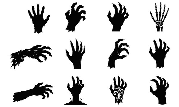 Black clawed hand silhouettes in different poses