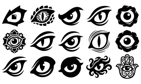 Set of stylized eyes and flowers vector icons