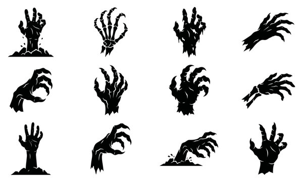 Black hand gesture icons in different poses