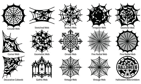 Various stylized geometric snowflake patterns in black and white