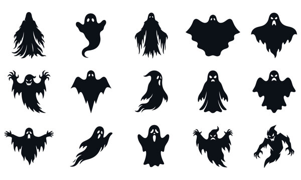 Black bat flying silhouette icons set
