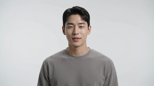 Handsome Young Korean man moves his head right and left on white background