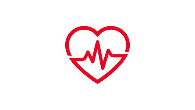 Red Heartbeat Pulse Line Icon On White Background