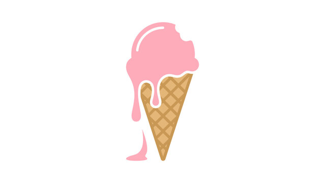 Melting Strawberry Ice Cream Cone Minimalist Illustration