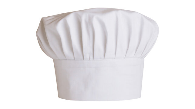 Traditional white chef s toque hat with pleated fabric, isolated on transparent background