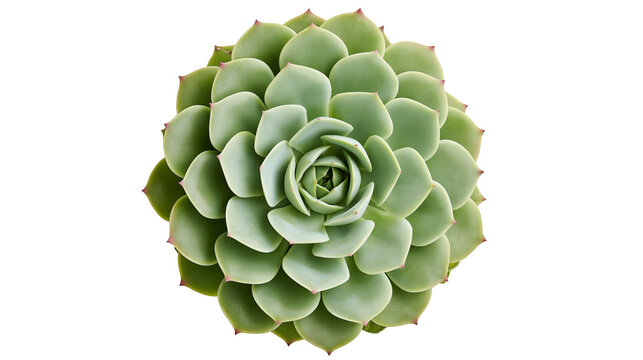 Green succulent plant with symmetrical rosette pattern, isolated on transparent background