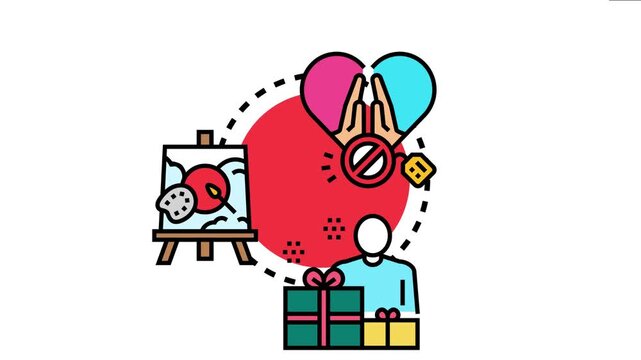 Icon representing people accepting various traditions, respecting diverse cultures, and celebrating holidays with symbolic art, gifts, and gestures of unity