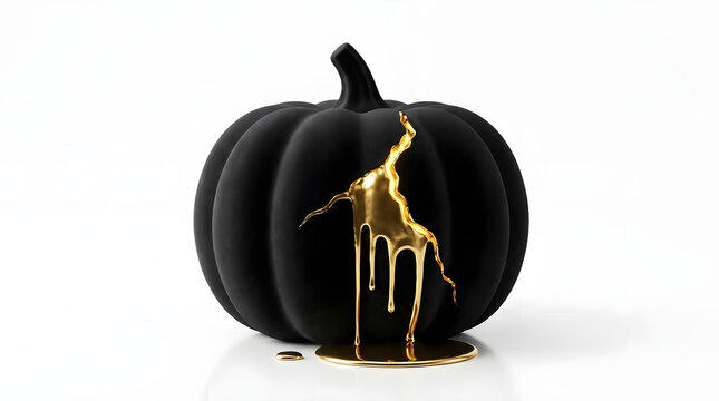 Black pumpkin with dripping liquid gold design.