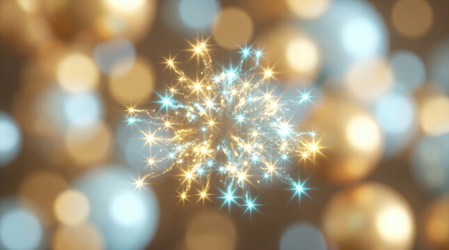 Sparkling light burst with glowing bokeh background creating festive and magical atmosphere in warm and cool tones