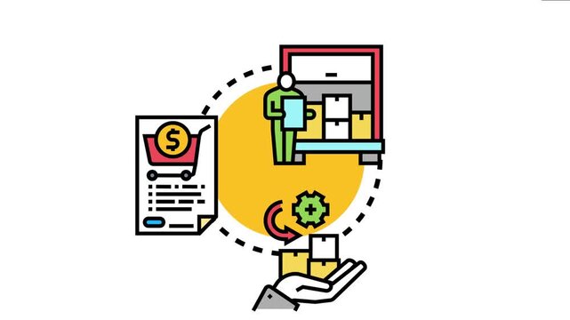 Business process icon the acquisition, purchasing, and management of essential goods and materials, covering inventory, supply chain, delivery, and commerce operations