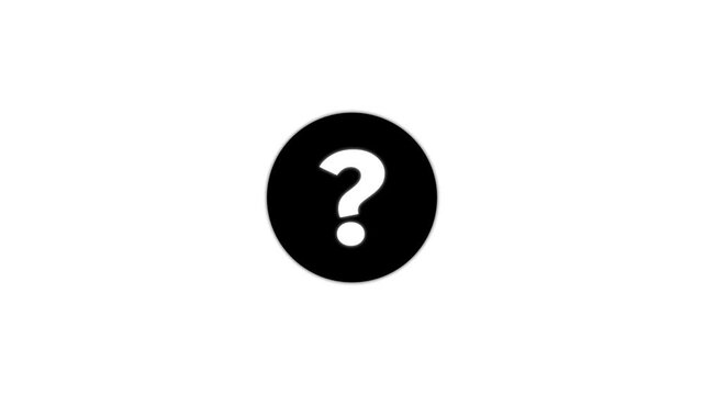 Question Mark Icon Animation Representing Help, FAQs, Information, on a white background minimalist black and white inquiry icon for technical tutorials.