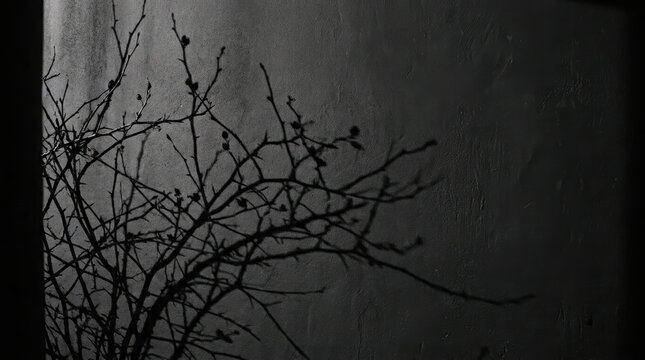 Halloween background with dark shadow of bare tree branches on textured wall creating eerie spooky atmosphere for seasonal decoration