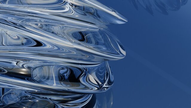Modern chrome liquid vortex background with transparent crystal refractions and studio lighting for presentation banner