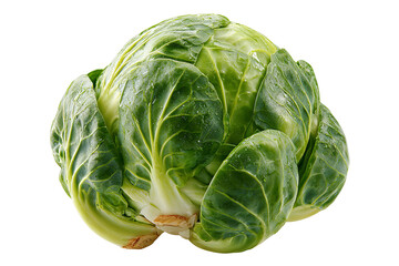 Obraz premium Fresh whole Brussels sprout with vibrant green layered leaves and realistic texture, isolated PNG on transparent background