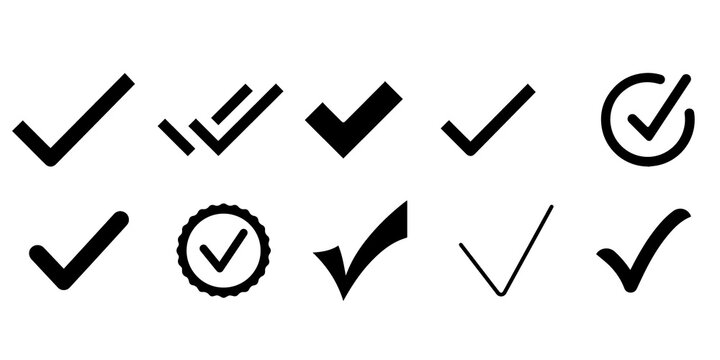 Large set of various check mark symbols for checklist and approval design with checkmark approval selection checklist collection background