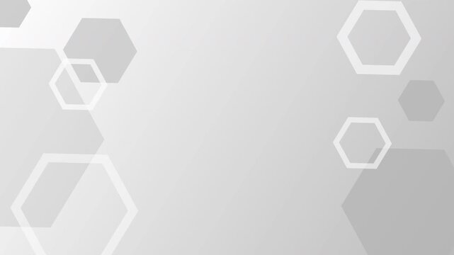 Abstract clean white and grey gradient background with floating transparent hexagon shapes for modern corporate presentation or technology design