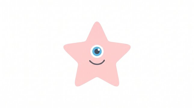 Cute pink star with a single blue eye and smile, symbolizing whimsy and curiosity.