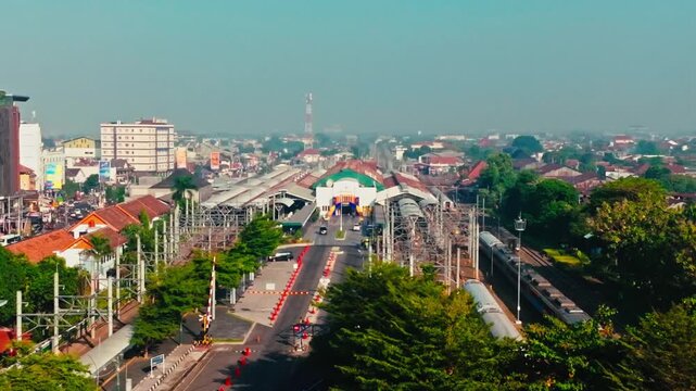 Aerial view of Yogyakarta railway station and urban rail corridor