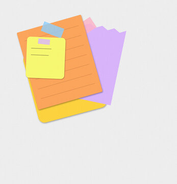 Colorful stacked paper folders with sticky notes