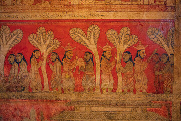Ancient Kandyan Era Buddhist Murals Wall Paintings at Degaldoruwa Cave Temple Kandy , Sri Lanka © Chathura