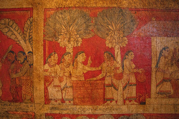 Ancient Kandyan Era Buddhist Murals Wall Paintings at Degaldoruwa Cave Temple Kandy , Sri Lanka © Chathura