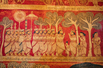 Ancient Kandyan Era Buddhist Murals Wall Paintings at Degaldoruwa Cave Temple Kandy , Sri Lanka © Chathura