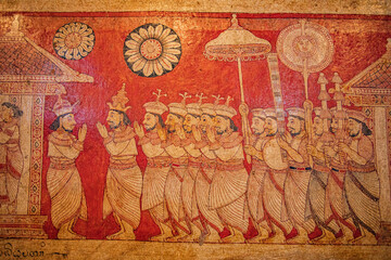 Ancient Kandyan Era Buddhist Murals Wall Paintings at Degaldoruwa Cave Temple Kandy , Sri Lanka © Chathura