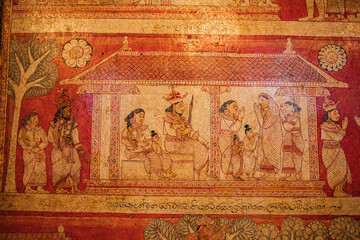 Ancient Kandyan Era Buddhist Murals Wall Paintings at Degaldoruwa Cave Temple Kandy , Sri Lanka © Chathura