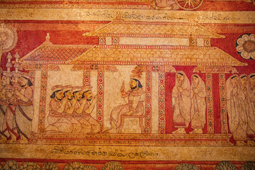 Ancient Kandyan Era Buddhist Murals Wall Paintings at Degaldoruwa Cave Temple Kandy , Sri Lanka © Chathura