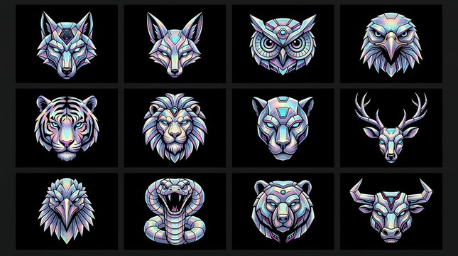 Animal Tribal Sipirit featuring metal beast icons and mystical creature symbols for gaming logo design