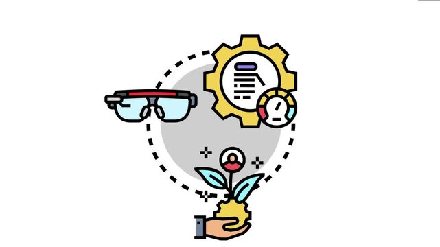 Vector depicting the process of implementing actionable steps for business growth, technology advancement, and human resource development, reflecting innovation and strategic planning