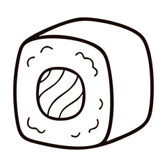 Japanese Maki Sushi Roll Line Art - Salmon Sushi Slice Icon for Gourmet Dining Websites and Food Delivery Interfaces © LINER