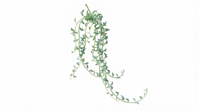 Hanging green ivy plant on white background. Trailing vine foliage with small leaves. Decorative indoor climbing plant for interior design.