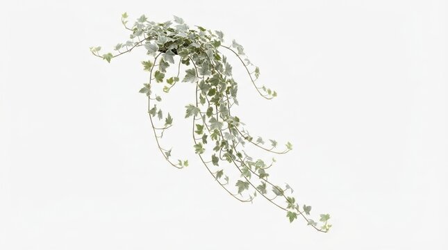 Trailing green ivy plant isolated on white background, hanging English ivy vines with lush foliage, decorative climbing plant for interior design