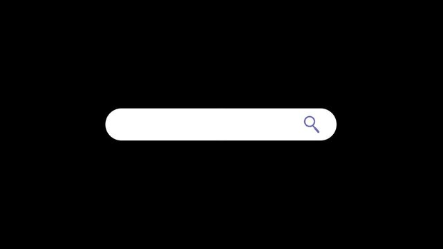 4K motion graphic of Search engine text bar with alpha channel transparency. 2D cartoon animation of Incorporate versatile search bar on black background.