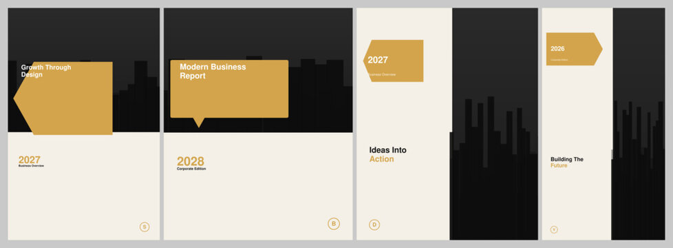 Professional Corporate Annual Report Design Template Set Featuring Modern Minimalist Typography and Bold Geometric Graphical Accents