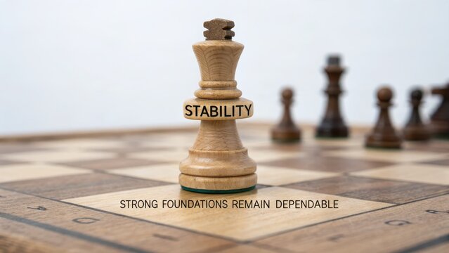 Wooden Chess King With Stability Engraved on Board