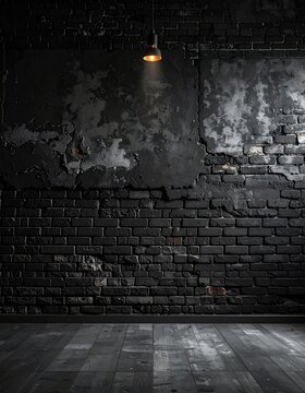 A dark, gritty brick wall interior with a single hanging lamp and distressed plaster.