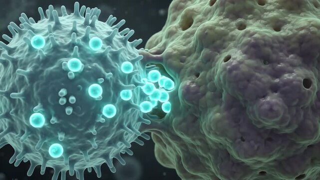 Immune cell attacking and dissolving tumor cell