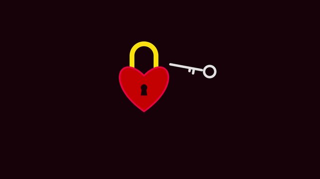 Heart lock and key animation: romantic concept for valentine&rsquo;s day and love themes 4k romance