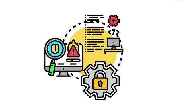System actively detecting and preventing cybersecurity threats, managing a digital menace, and securing data with advanced protection, showing an alert and firewall symbol