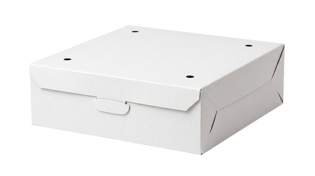 White pizza box mockup, blank cardboard delivery container, square paper food packaging for takeout and catering isolated PNG with Transparent Background