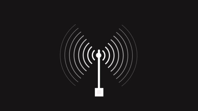 Glowing Antenna Broadcasting Signal Waves on Black. antenna tower as phone base station with radio wave animation.4k video..